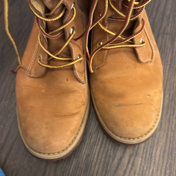 Timberland tall buckskin boots, wheat color, dark brown top, side zip, size 6 - Picture 7 of 10